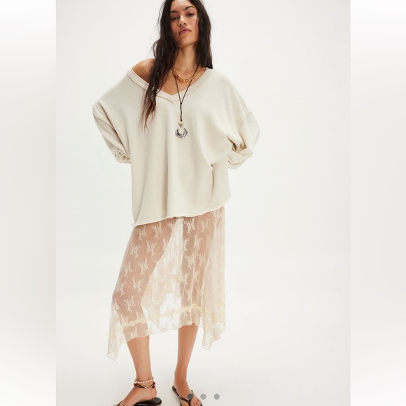 Free People Venice V-Neck Sweatshirt Grey Opal Small - Picture 1 of 6